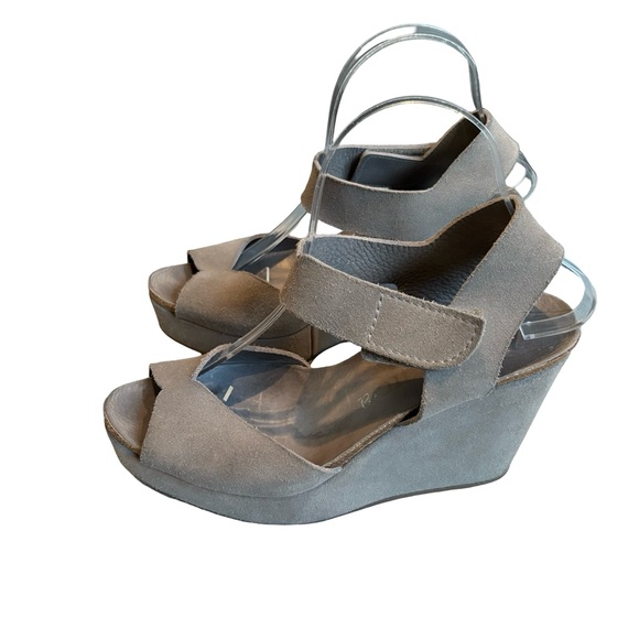 Pedro Garcia Gray Suede Leather Peep Toe Wedge Sandals, Sz EU 39 (US Sz 9) - Picture 4 of 14
